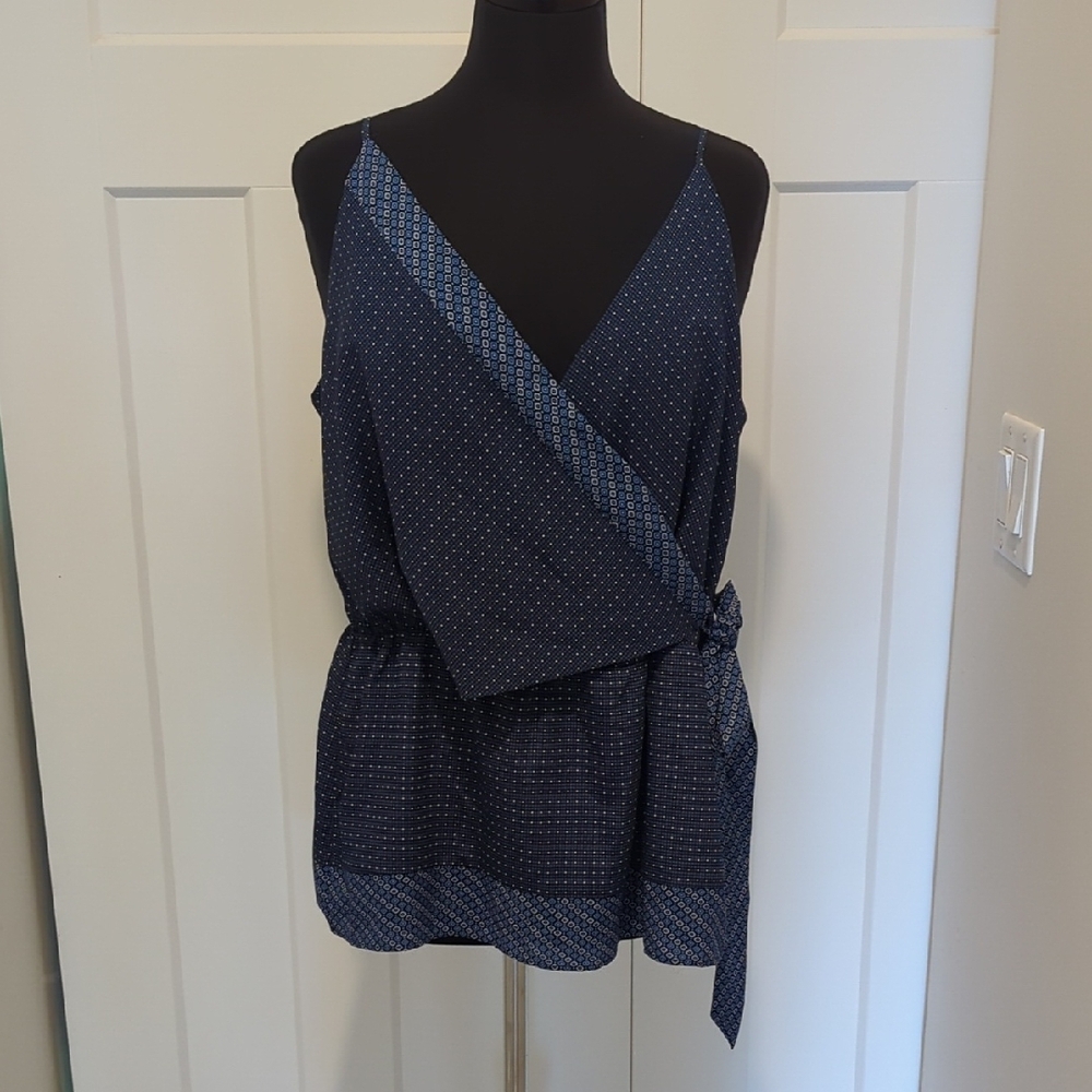 Banana Republic Navy Blue Printed Wrap Tank Top